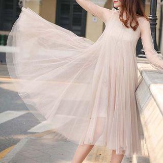 Set: Sleeveless Sheer Dress +sheer Dress