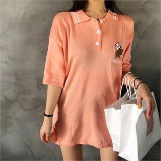 Collared Embroidered Knit Top