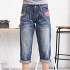 Washed Roll-up Cropped Jeans