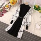Puff-sleeve Chain Print A-line Dress