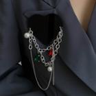 Heart Acrylic Alloy Chain Brooch Black & Silver - One Size