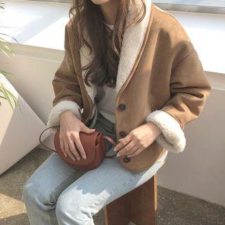 Faux Suede Buttoned Jacket As Shown In Figure - One Size