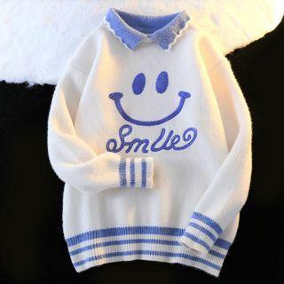 Smiley Face Collared Sweater