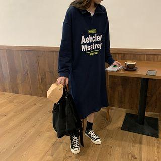 Long-sleeve Lettering Half-zip Midi Polo Dress