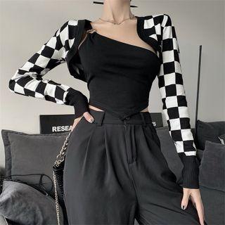 Checkerboard Shrug / One-shoulder Top