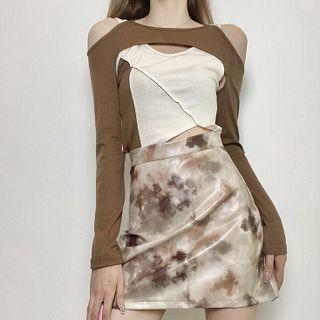 Tie-dye Faux Leather Mini Pencil Skirt