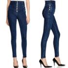 High-waist Buttoned Slim-fit Washed Jeans
