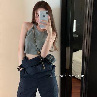 Pinstripe Crop Tank Top / U-neck Crop T-shirt / Cropped Cargo Playsuit
