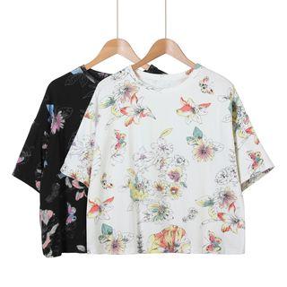 Short-sleeve Floral Cropped T-shirt