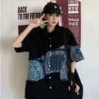 3/4 Sleeve Panel Paisley Loose-fit Shirt
