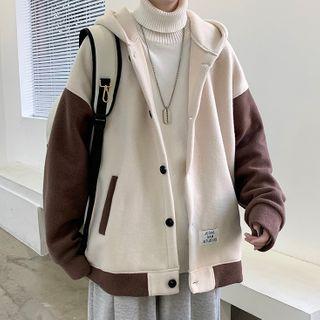 Two Tone Button-up Hooded Jacket