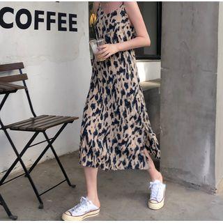 Printed Strappy Midi A-line Dress Black & Beige - One Size
