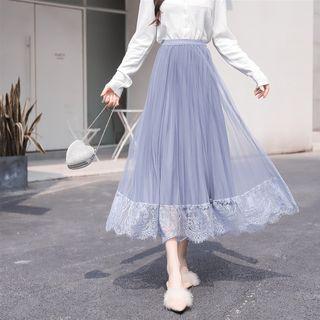 Reversible Lace-overlay Midi A-line Pleated Skirt