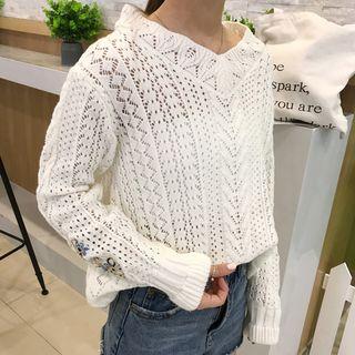 Embroidered Open Knit Sweater