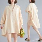 Long-sleeve A-line Mini Shirtdress Beige - One Size