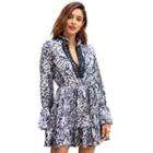 Long-sleeve Snake Skin Print Mini A-line Dress