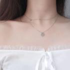 925 Sterling Silver Disc Pendant Layered Choker Necklace Necklace - One Size