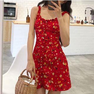 Floral Print Sleeveless Dress Red - One Size
