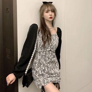 Long-sleeve Lace Drawstring Mini Sheath Dress