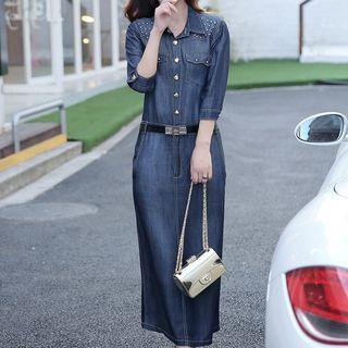Studded Maxi Denim Shirtdress