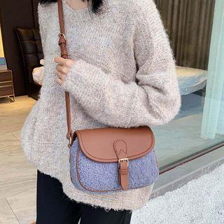 Faux Leather Furry Panel Crossbody Bag