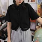 Collared Tie-hem Cropped T-shirt