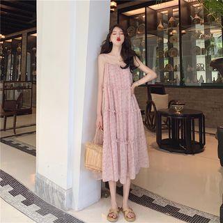 Floral Print Ruffled Spaghetti Strap Midi Dress Dress - One Size