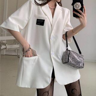 Elbow-sleeve Applique Single-breasted Blazer