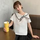 Sailor Collar Short-sleeve Top White - One Size
