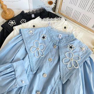 Pearl-accent Lace-trim Loose Shirt