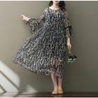 Set: Printed 3/4-sleeve A-line Midi Dress + Strappy Dress