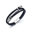 Fashion Simple Geometric 316l Stainless Steel Leather Bracelet Silver - One Size