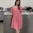 Pattern Puff-sleeve A-line Dress