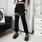Cutout Snap Buckle Cargo Jogger Pants