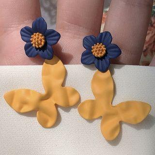 Flower Butterfly Alloy Dangle Earring 1 Pair - Yellow & Blue - One Size