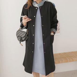 Round-neck Stripe-trim Long Jacket