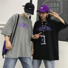 Couple Matching Elbow-sleeve Fame Print T-shirt