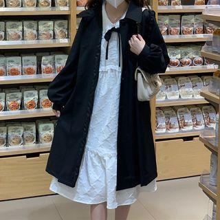 Puff-sleeve Collared A-line Dress / Puff-sleeve Jacket