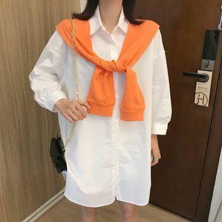 Long-sleeve Plain Shirt / Long-sleeve Lettering Knit Cape
