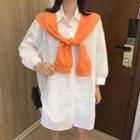 Long-sleeve Plain Shirt / Long-sleeve Lettering Knit Cape