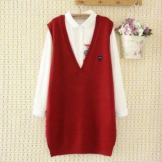 Heart Embroidered V-neck Knit Vest