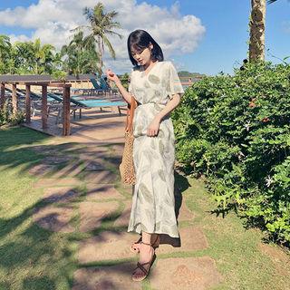 Gathered Maxi Foliage Dress