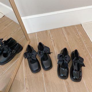 Plain Bow Platform Mary Jane Shoes