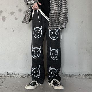Face Print Wide-leg Pants