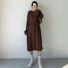 Long-sleeve Slit Corduroy Midi Dress