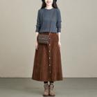 Corduroy Midi A-line Skirt Brown - One Size