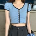 Short-sleeve Contrast Trim Cropped Top