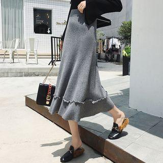 Frill Trim Midi A-line Knit Skirt