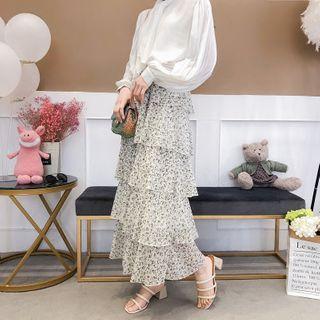 Floral Layered Maxi A-line Skirt