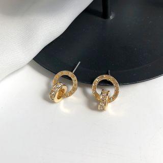 Rhinestone Hoop Earring 1 Pair - S925silver Earrings - One Size